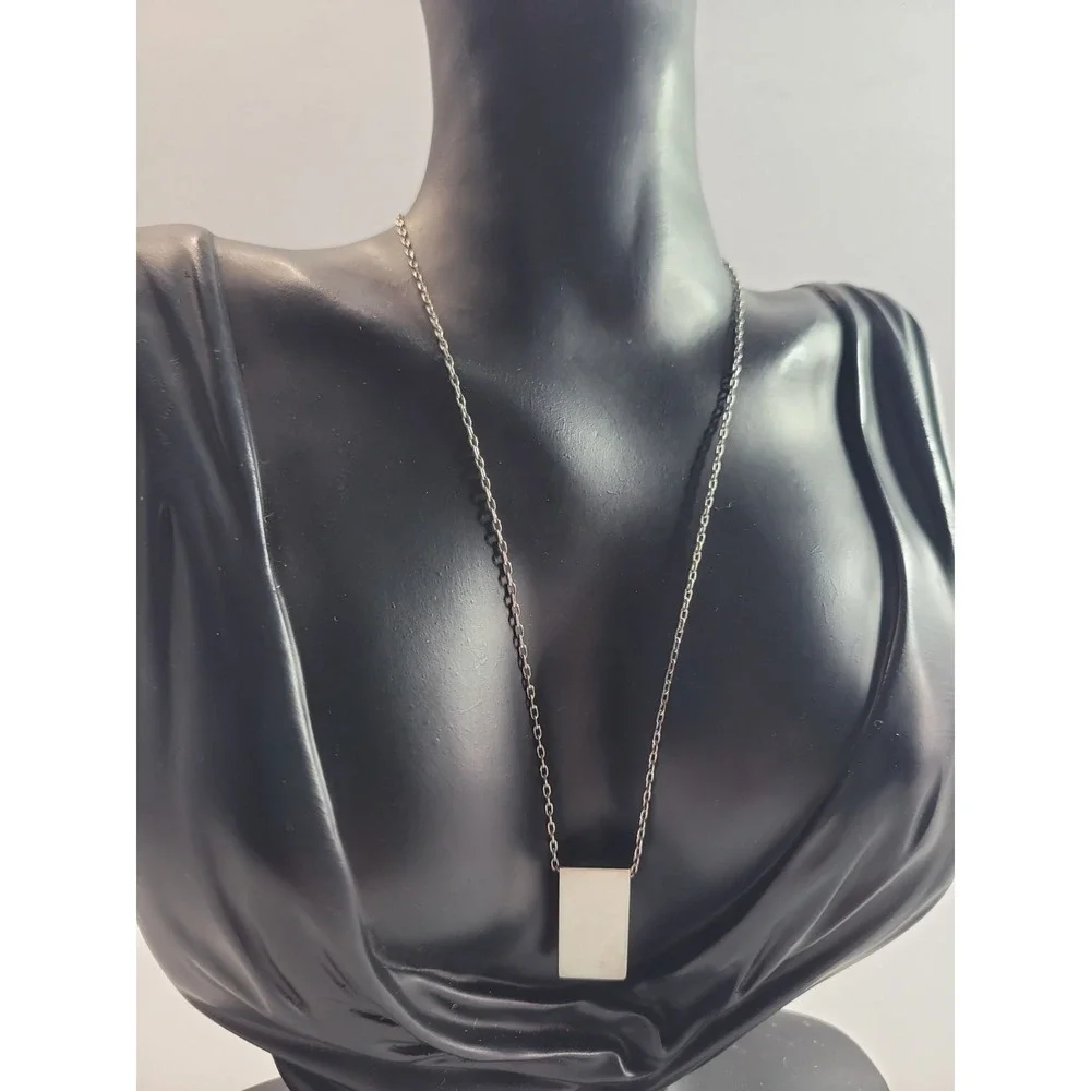 Silver Tone Rectangle Pendant Necklace Geometric Minimalist Modern Jewelry